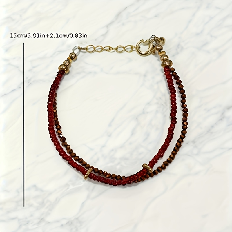 Red-Brown Dual-Color Bead Double Chain Bracelet, Versatile Design